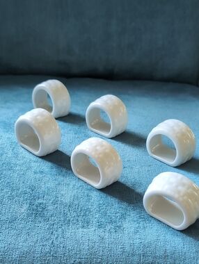 Gibson White Ceramic Napkin Rings Set of 6 - Classic Home Accents